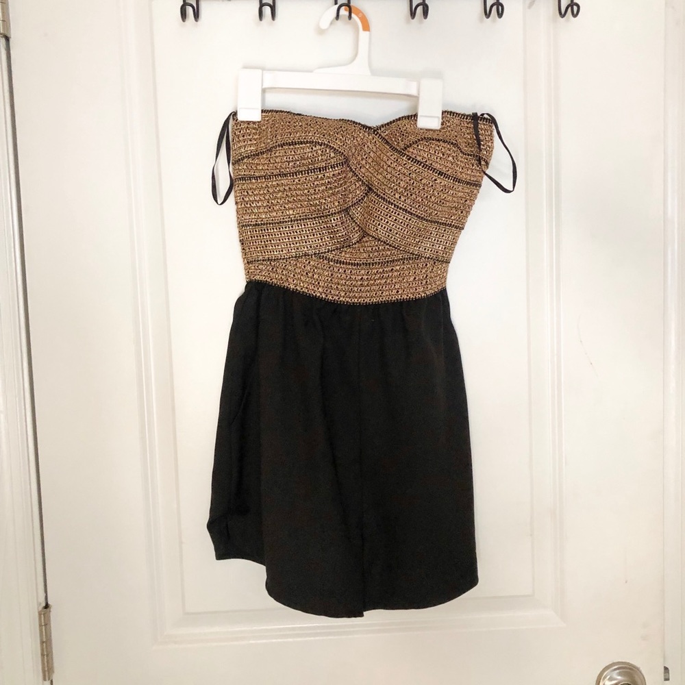 WOW Couture Gold and Black Strapless Romper